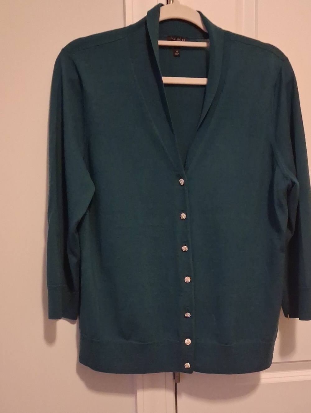 Talbots XL Merino Wool Teal V-Neck Button Cardigan